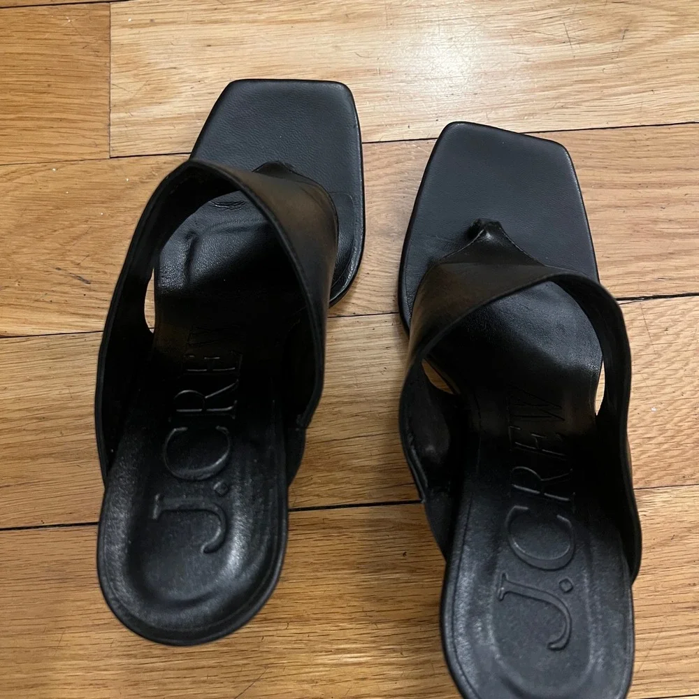 J.Crew‎ Black Leather Wide Thong Heel Square Toe Snakeskin Block Sandal BX895 8